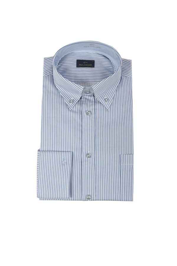 Camicia Paul & Shark in Twill di Cotone Celeste/Bianco