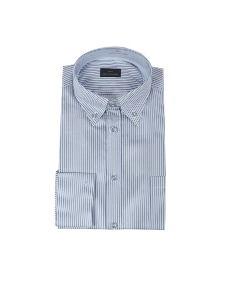 Camicia Paul & Shark in Twill di Cotone Celeste/Bianco