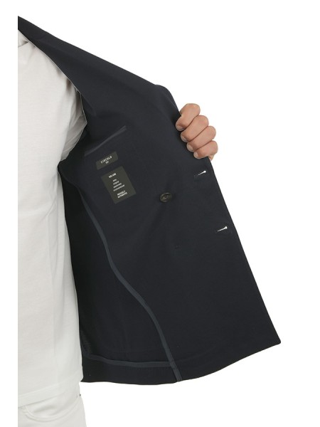 Giacca Circolo in Piquet Doppiopetto Blu Navy