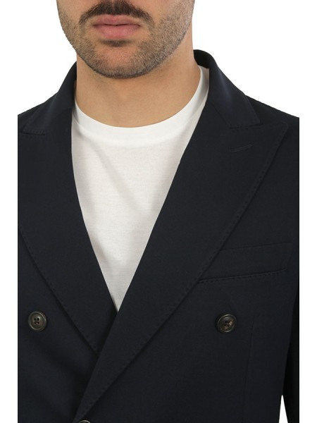 Giacca Circolo in Piquet Doppiopetto Blu Navy