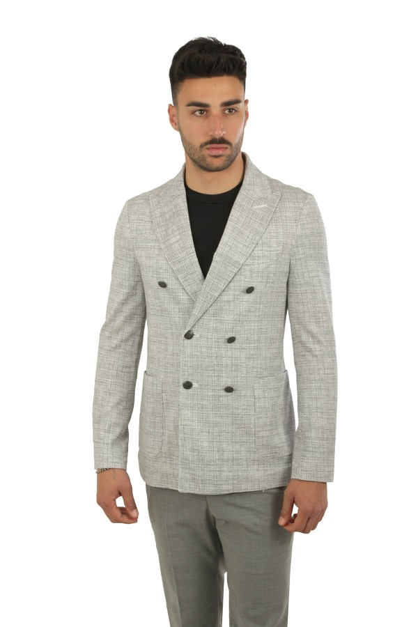 Giacca Circolo Doppiopetto Micro Fantasia Nero