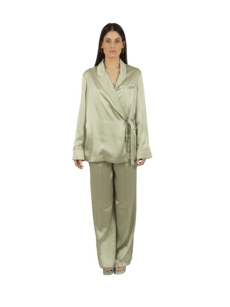 Pantalone Momon&igrave; Blocos in Satin di Seta Acquamarina