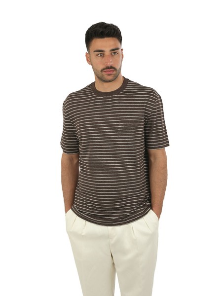 T-Shirt Brunello Cucinelli in jersey rigato Testa di Moro