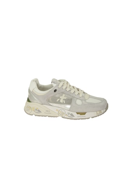 Sneakers Premiata  in camoscio e tessuto sfodetato fondo gomma dettagli in pelle bianco/argento