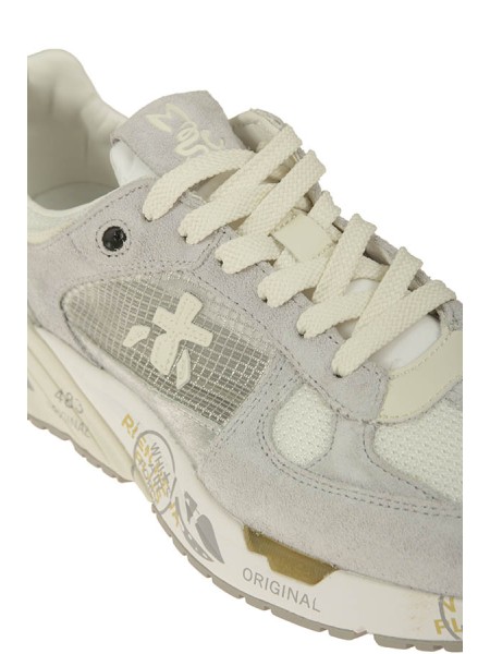 Sneakers Premiata  in camoscio e tessuto sfodetato fondo gomma dettagli in pelle bianco/argento