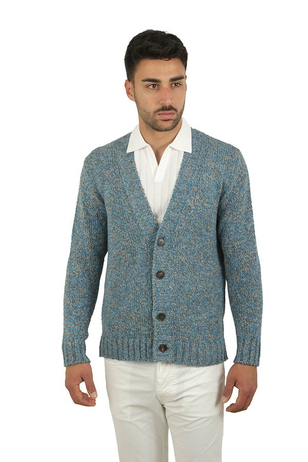 Maglia Drumohr Cardigan Azzurro Mouline