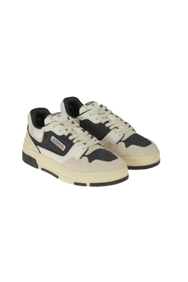 Sneakers Autry Clc Low in Pelle e Suede Bianca e Blue Space