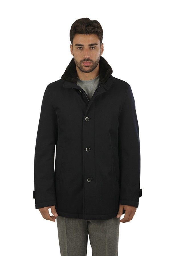 Giaccone Herno in Diagonal Wool Blu