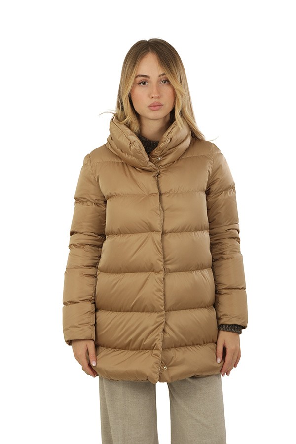 Piumino Herno A-Shape In Raso e Lady Alternative Fur Cammello