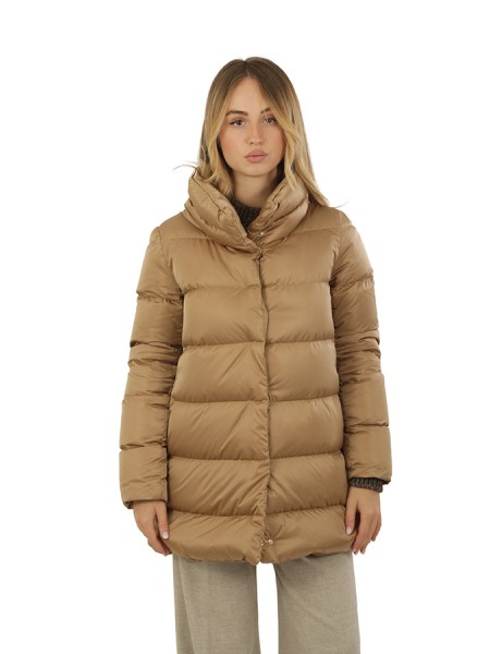 Piumino Herno A-Shape In Raso e Lady Alternative Fur Cammello