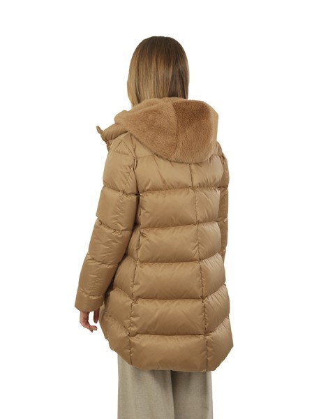 Piumino Herno A-Shape In Raso e Lady Alternative Fur Cammello