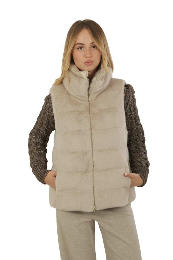 Gilet Herno in Lady Alternative Fur e Nylon Ultralight Chantilly