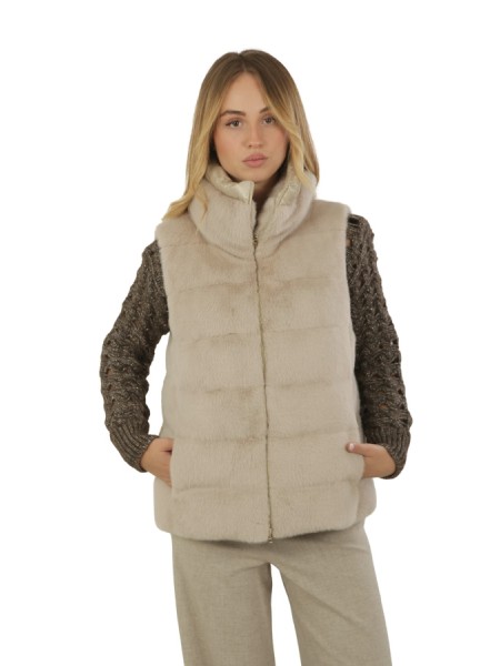 Gilet Herno in Lady Alternative Fur e Nylon Ultralight Chantilly