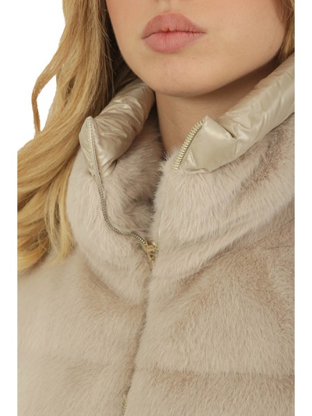 Gilet Herno in Lady Alternative Fur e Nylon Ultralight Chantilly