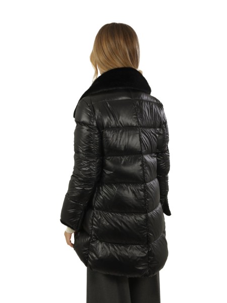 Piumino Herno A-Shape in Nylon Ultralight e Lady Alternative Fur Nero