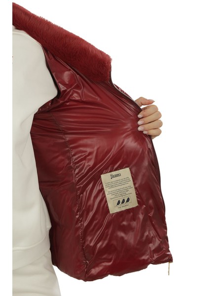 Piumino Herno con Collo in Ecofur Bordeaux