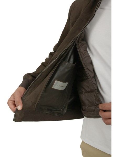 Giubbino Canali in Pelle Scamosciata Testa di Moro