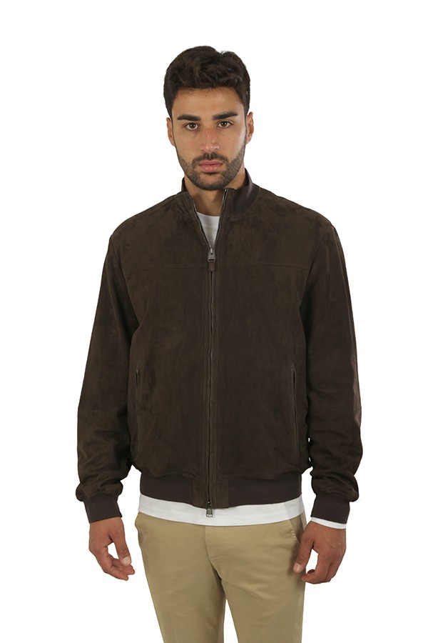 Giubbino Canali in Pelle Scamosciata Testa di Moro