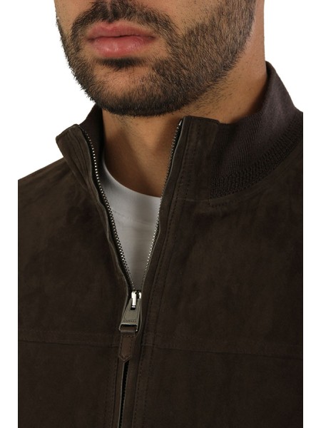 Giubbino Canali in Pelle Scamosciata Testa di Moro