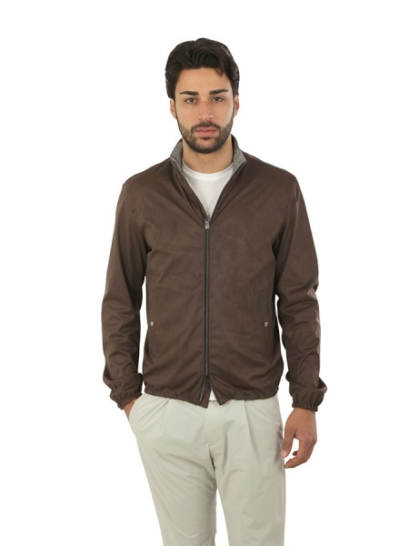 Giubbino Herno in Suede Effect Marrone Scuro