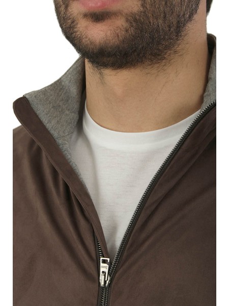 Giubbino Herno in Suede Effect Marrone Scuro