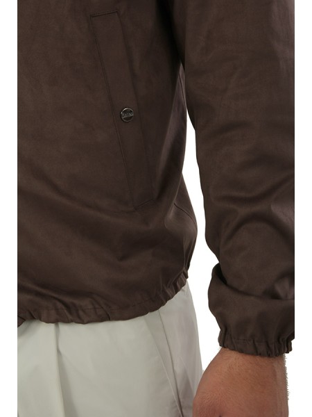 Giubbino Herno in Suede Effect Marrone Scuro