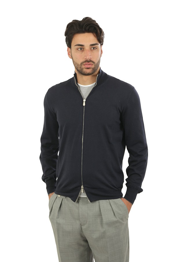 Maglia Brunello Cucinelli Cardigan con Zip Blu Navy