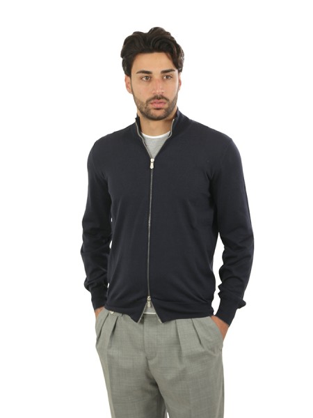Maglia Brunello Cucinelli Cardigan con Zip Blu Navy