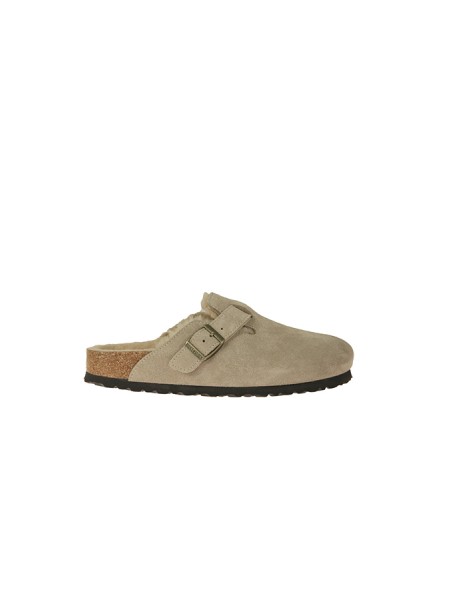 Scarpa Birkenstock Boston con Pelliccia Taupe