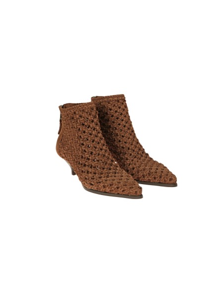 Scarpe Elena Iachi Stivaletto in Pelle Intrecciata Brown