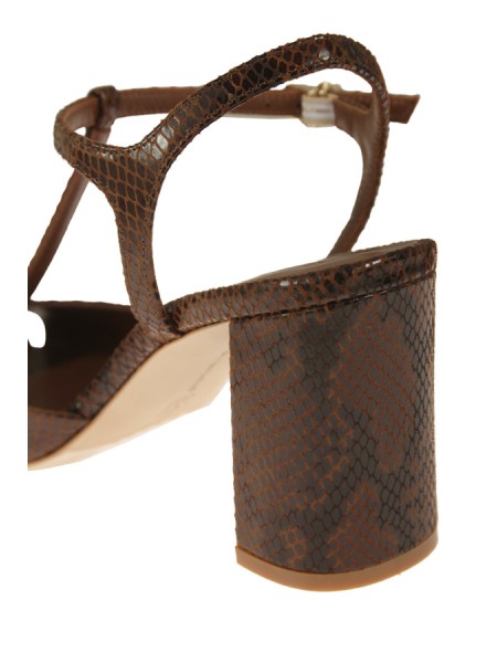 Calzature sandalo in pitone tacco 8cm suola in cuoio Marrone