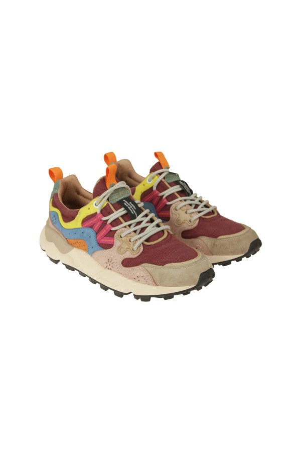 Calzature sneaker in tessuto tecnico con inserti in suede plantare removibile fondo gomma