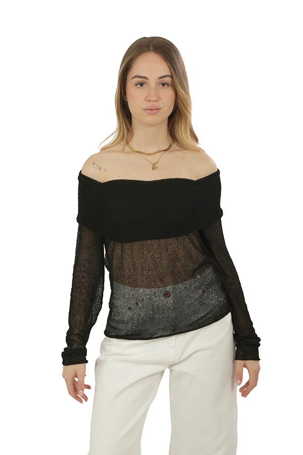 Maglia Roberto Collina Off Shoulder Nero