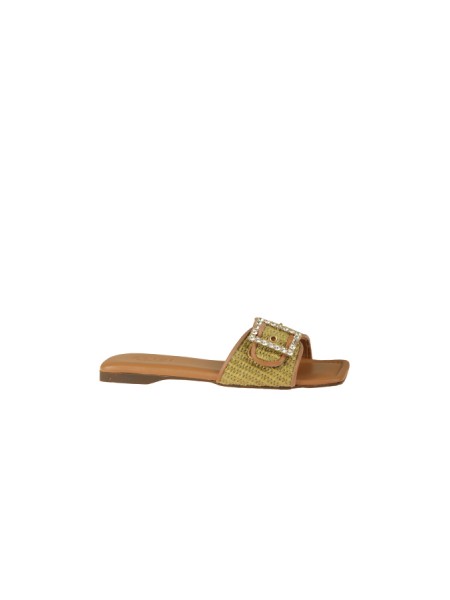 Calzature ciabatta in raffia fondo gomma Oliva