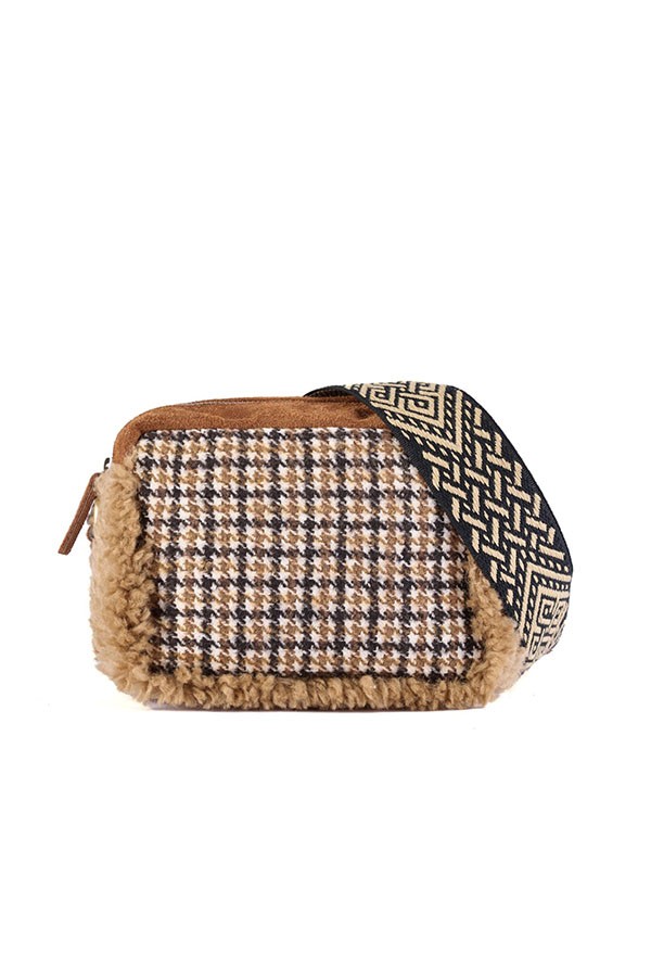 Borsa Via Mail Bag in lana jacquard e pelliccia ecologica
