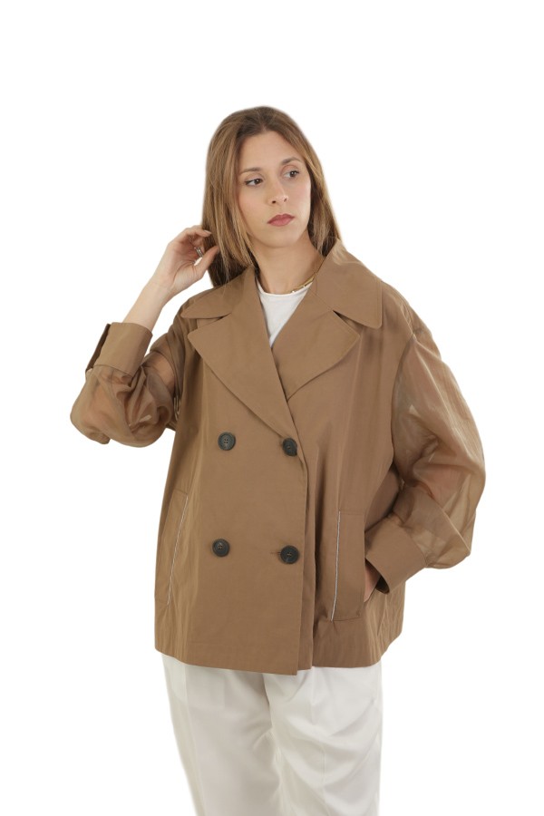 Trench Donna Corto Primaverile/Autunnale - Giacca Doppiopetto Antivento In Poliestere