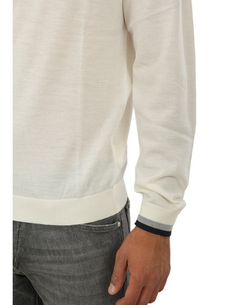 Maglia Sun68 Stripes On Cuffs Bianco