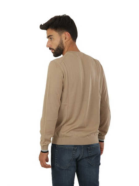 Maglia Sun68 Stripes On Cuffs Beige