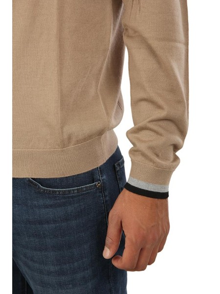 Maglia Sun68 Stripes On Cuffs Beige