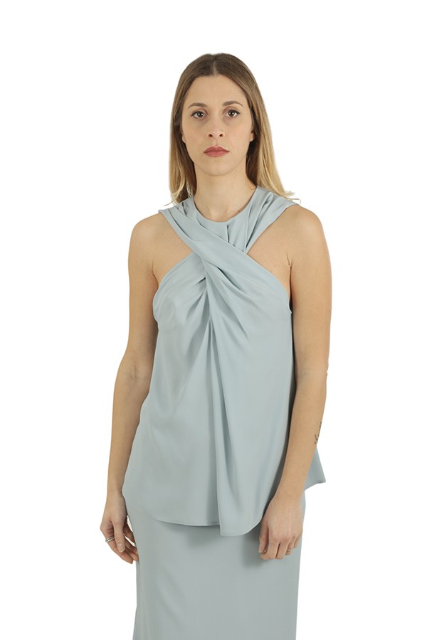 Top Erika Cavallini Iva in Crepe de Chine Ocean