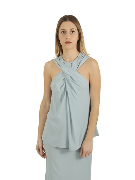 Top Erika Cavallini Iva in Crepe de Chine Ocean
