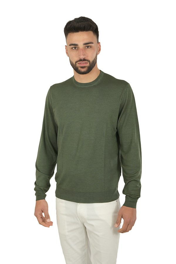 Maglia Drumohr Girocollo in Lana Merino Extrafine Verde Origano