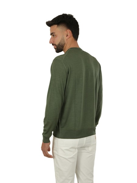 Crewneck sweater DRUMOHR in oregano green extrafine merino wool