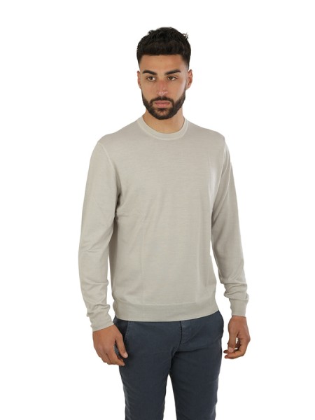 Crewneck DRUMOHR sweater in extra-fine Merino Wool Stone