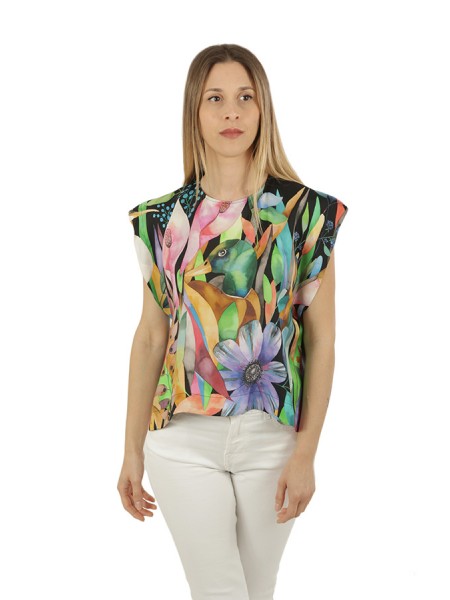 Blusa Co.Gò in Seta Fantasia/Nero