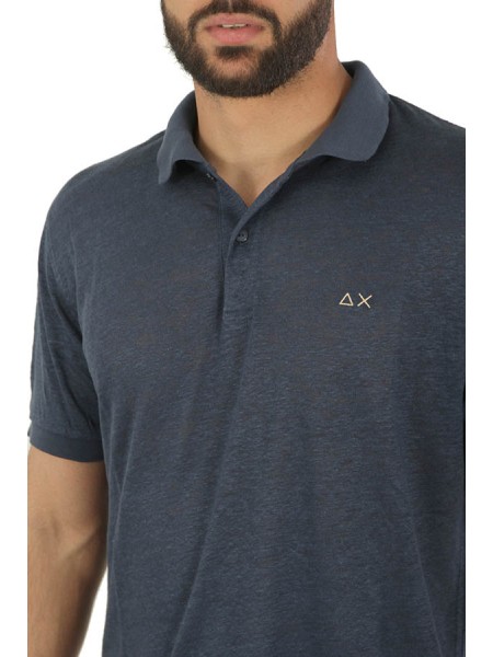 Polo SUN68 in Lino Blu Navy