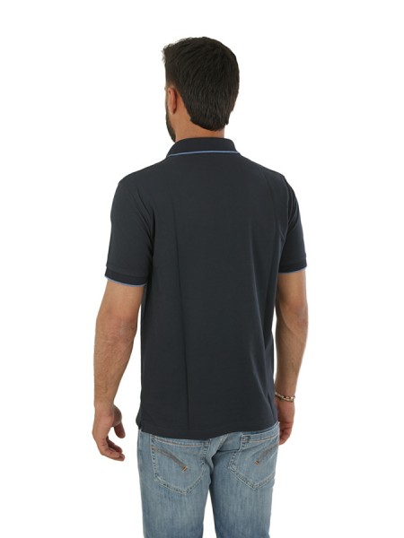 SUN68 Print Pocket Polo Shirt Navy Blue