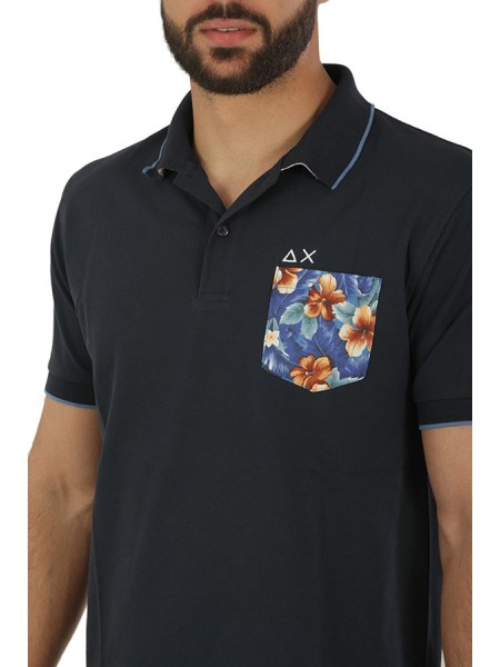 Polo SUN68 Print Pocket Blu Navy