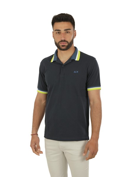 Polo SUN68 Collar Multistripes Blu
