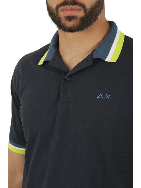 Polo SUN68 Collar Multistripes Blu